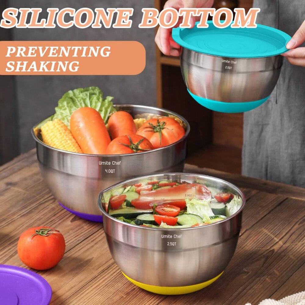 Mixing Bowls with Airtight Lids, 26Pcs Stainless Steel Bowls Set, 3 Grater Attac - Picture 5 of 7